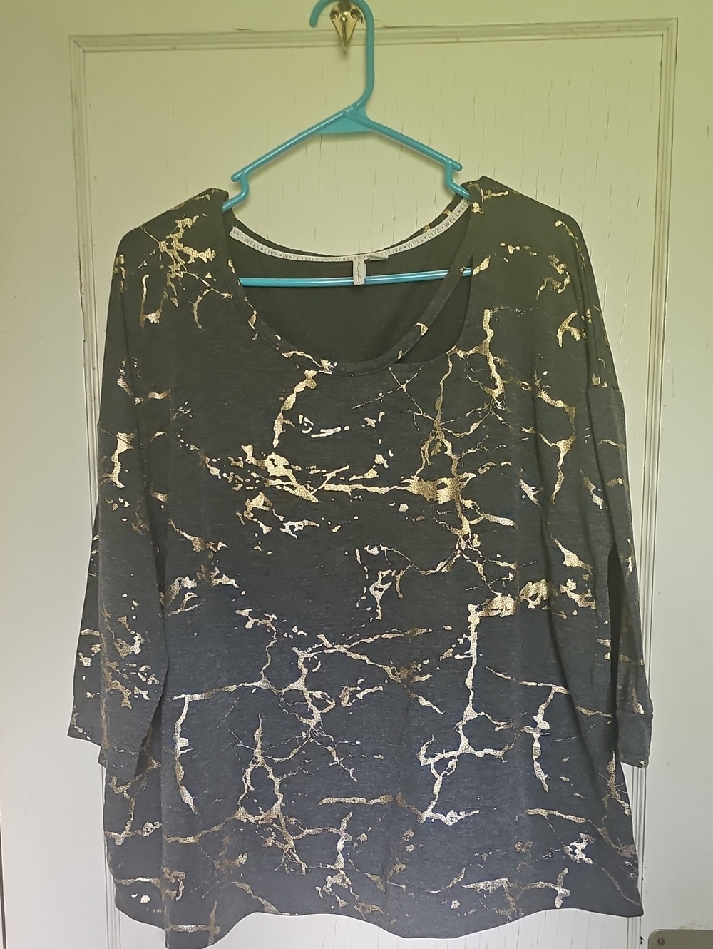 Women's Sz 18/20W Black Marble-Print Long Sleeve Top